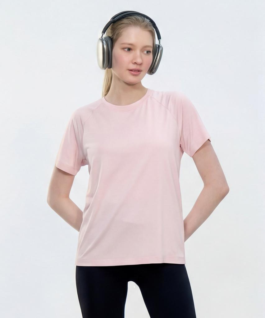 BASIC HOUSE Women'S Cool Breeze Raglan Round Short Sleeve T-Shirt Pink Lzts3223 (Type B)