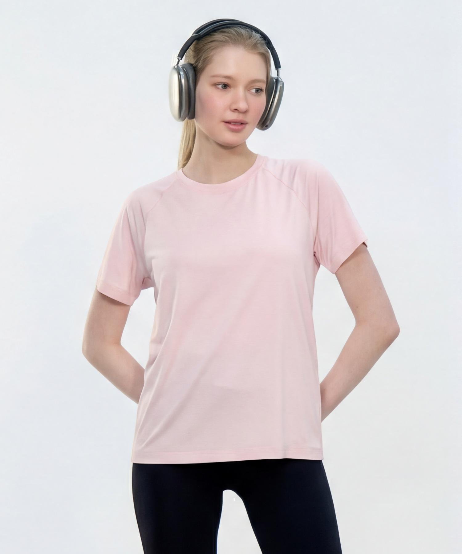 Basic House Women S Cool Breeze Raglan Round Short Sleeve T-Shirt Pink Lzts3223 (Type A) Be/090
