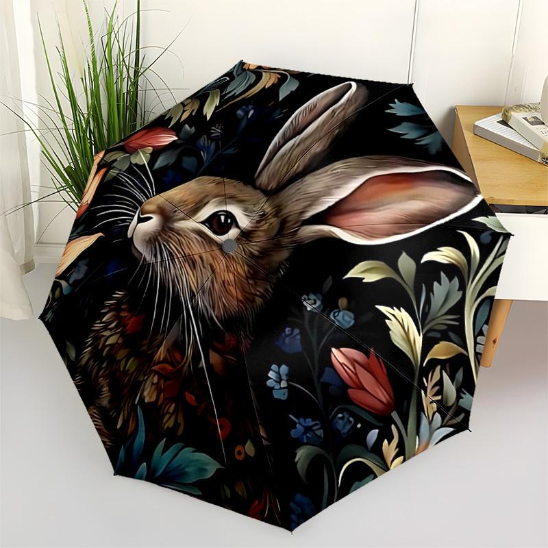 1PC Bunny Floral Automatic Folding Umbrella Portable Collapsible 8-Rib Umbrella for All Seasons, Casual Outdoor Accessory, A06