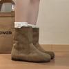 Retro Suede Fairy Wind European and American Locomotive Women's Knight Boots Autumn and Winter Mori Versatile Short Boots Flat-bottomed Fashion Boots