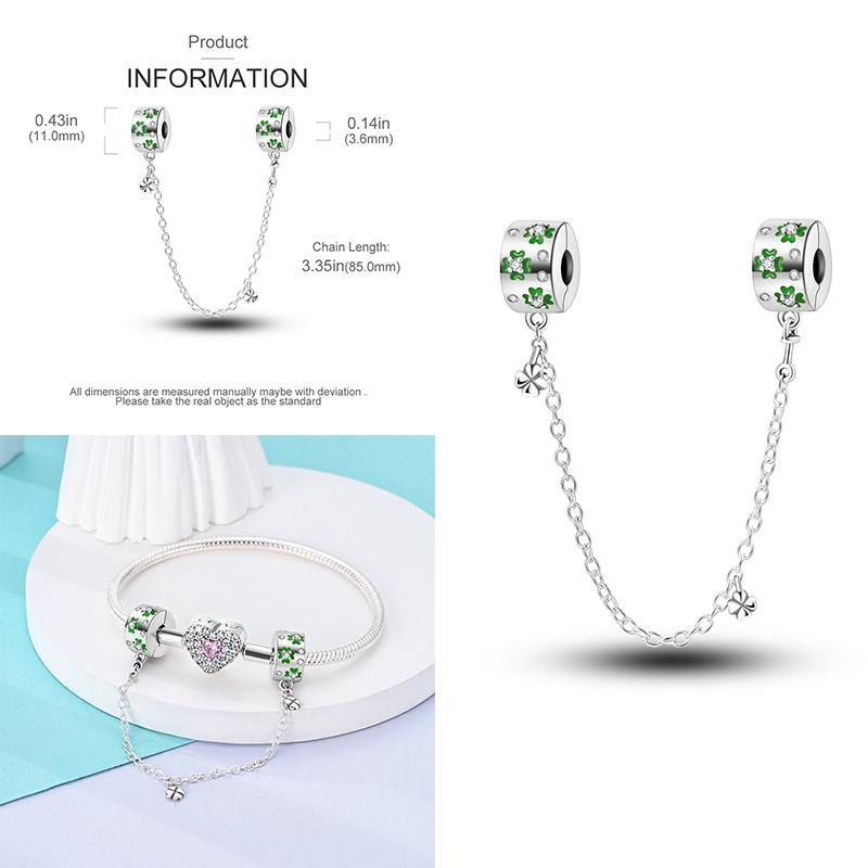 Breloque Chaîne de Sécurité Étoiles et Lune Trèfle à Quatre Feuilles en Cuivre pour Bracelet Authentique DoItYourself Bijoux Cadeaux