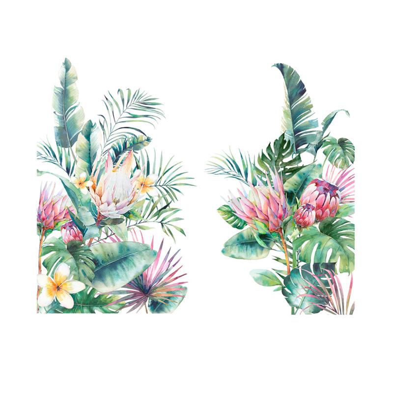 2pcs Wall Stickers Self-adhesive Tropical Leaves Flowers Bedroom Living Room Decoration Wall Paper