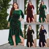 Plus Size Velvet High-Low Mermaid Dress with Three-Quarter Sleeves