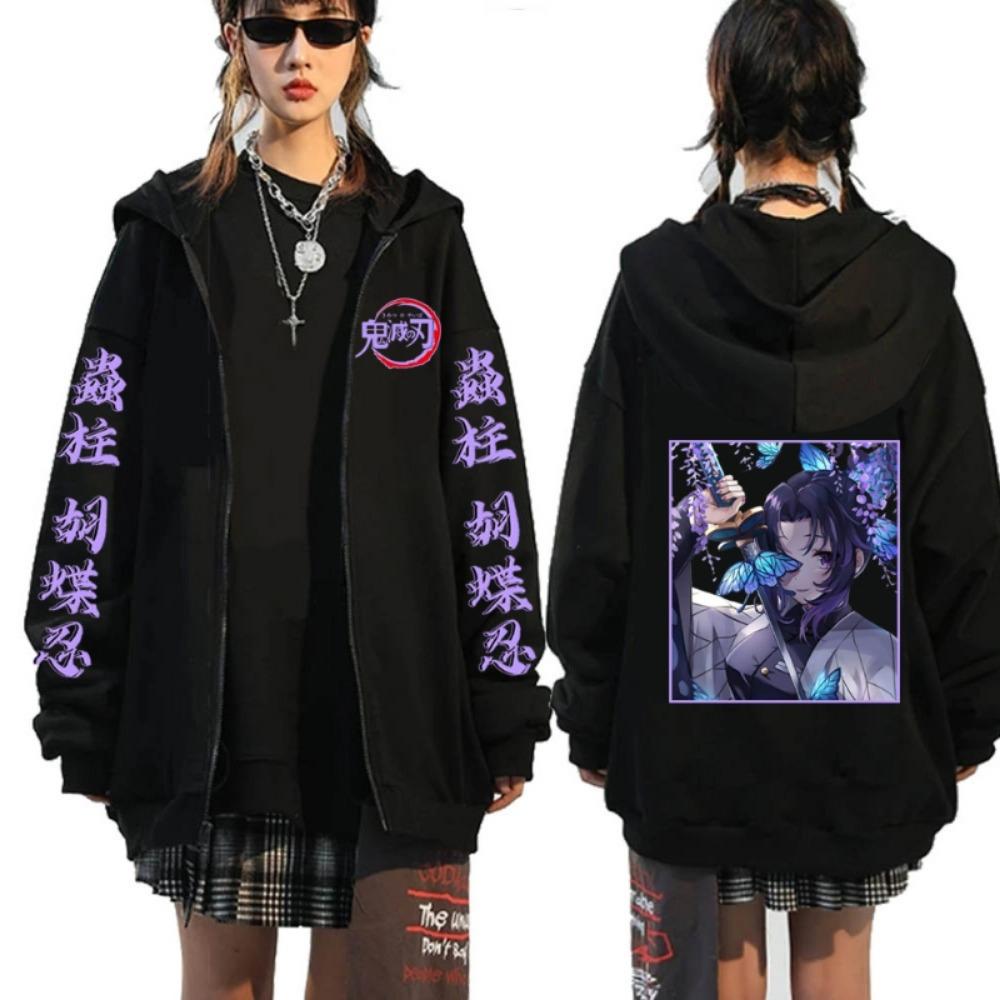 Anime Devil Killer Kamado Nezuko Printed Zipper Hooded Sweatshirt Autumn/Winter Fashion Casual Jacket Coat