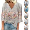 Women's Shirt Blouse Casual Loose Shirts 3/4 Sleeve Print V Neck Tops Print Tops T-shirts Tee