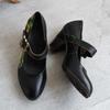 Johnature Retro Genuine Leather Printed Women's High Heels Comfortable Round Toe Thick Heels Pumps
