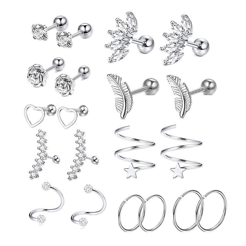 Stainless steel piercing accessories - simple earrings, ear clips, ear rings, ear barb hooks set
