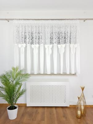 Ready-made Curtain Made of Marquisette 400x145 Cm - 3D Embroidery and Bows, Gathering Tape, White