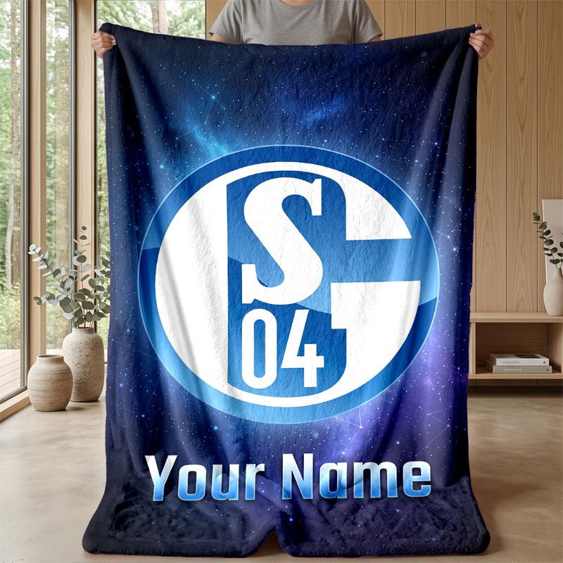 Schalke 04 FC Benutzerdefinierter Name Text Flanelldecke Fußball Logo Personalisierte Fleece-Wurfkuscheldecke Besonderes Geschenk für Sofa Schlafzimmer Zuhause