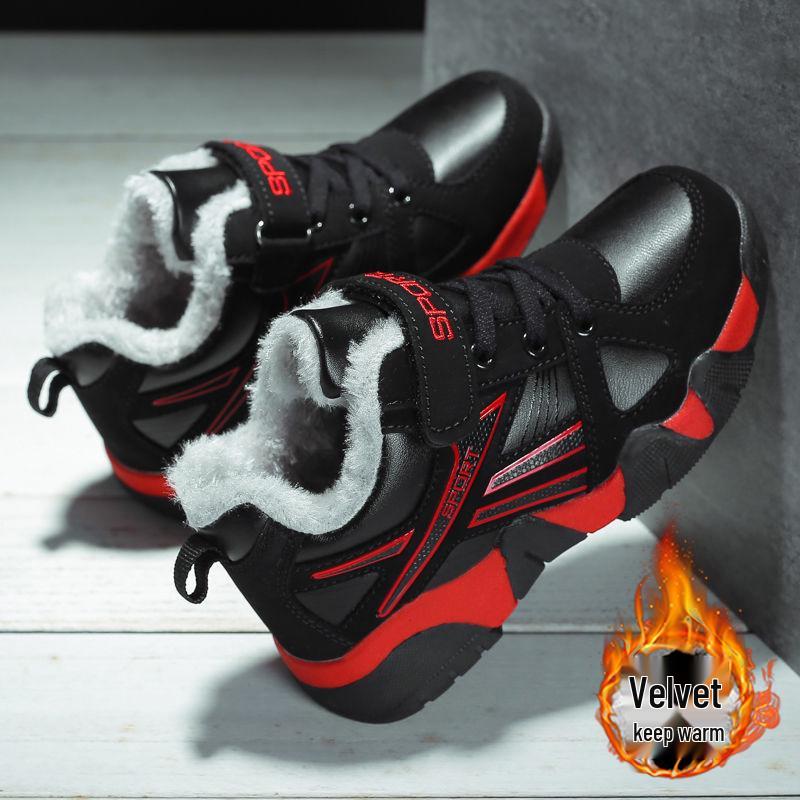 Boys' Warm Winter Sports Shoes with Velvet Lining - Cotton Sneakers for School Kids
