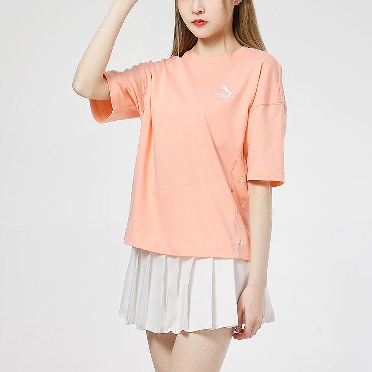 Puma Digit Print Tee Women Tops Peach 531284-26