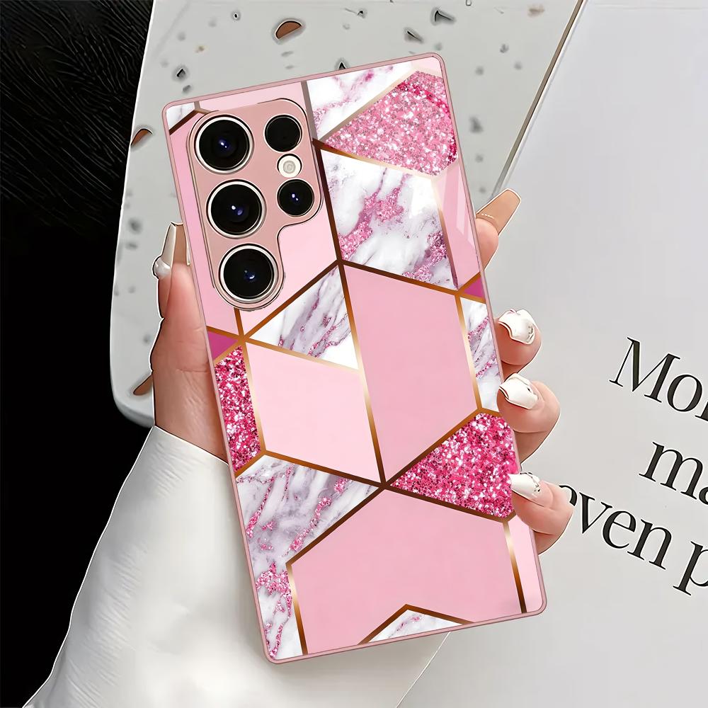 Rosa texturierte metallische Lackglas-Handyhülle geeignet für Samsung Galaxy S26 S25 S24 S23 S22 S21 S20 FE/Ultra/Plus sturzfest
