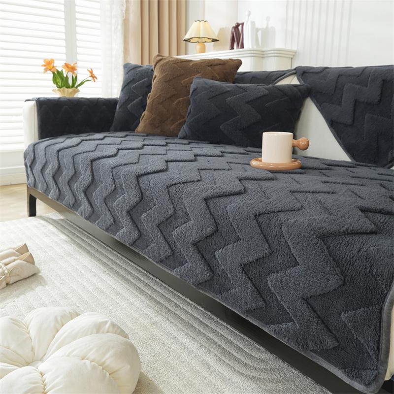 1PC Wave Striped Plush Sofa Cover Nordic Solid Color Sofa Towel Non-slip Couch Slipcovers Sofa Mats for Living Room Home Decor