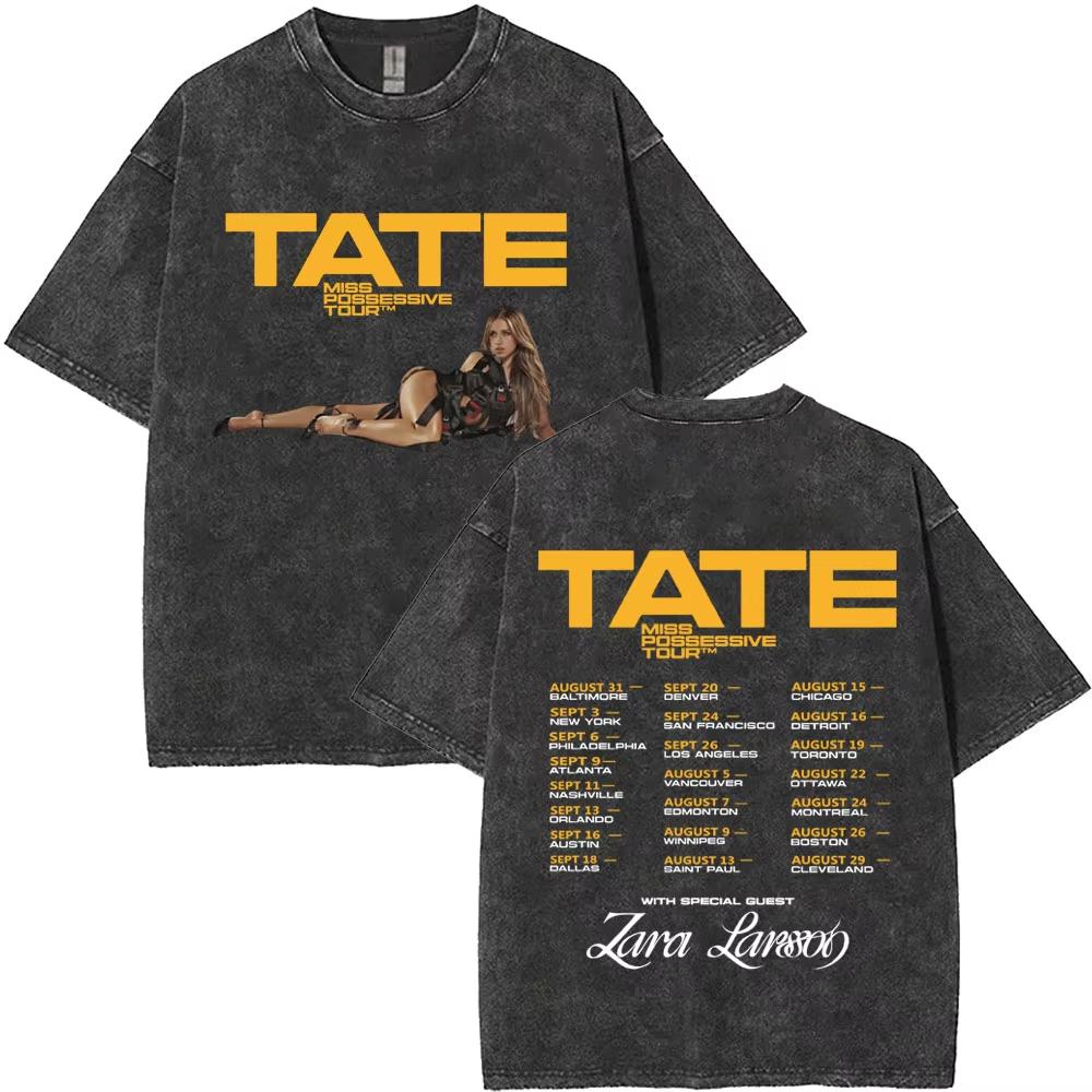 Gewaschenes Vintage Singer Tate Mcrae The Think Later Welttournee T-Shirt Herren Damen Modetrend Oversized T-Shirts Streetwear Unisex