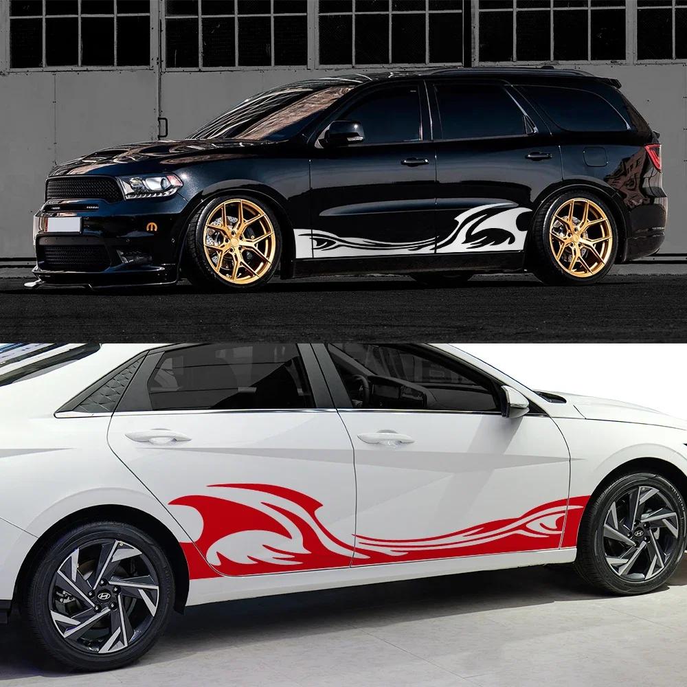 2PCS Wave Graphic Car Body Side Stickers Racing Sports Stripes Vinyl Decals Waterproof Car DIY Decoration Stickers Accessories