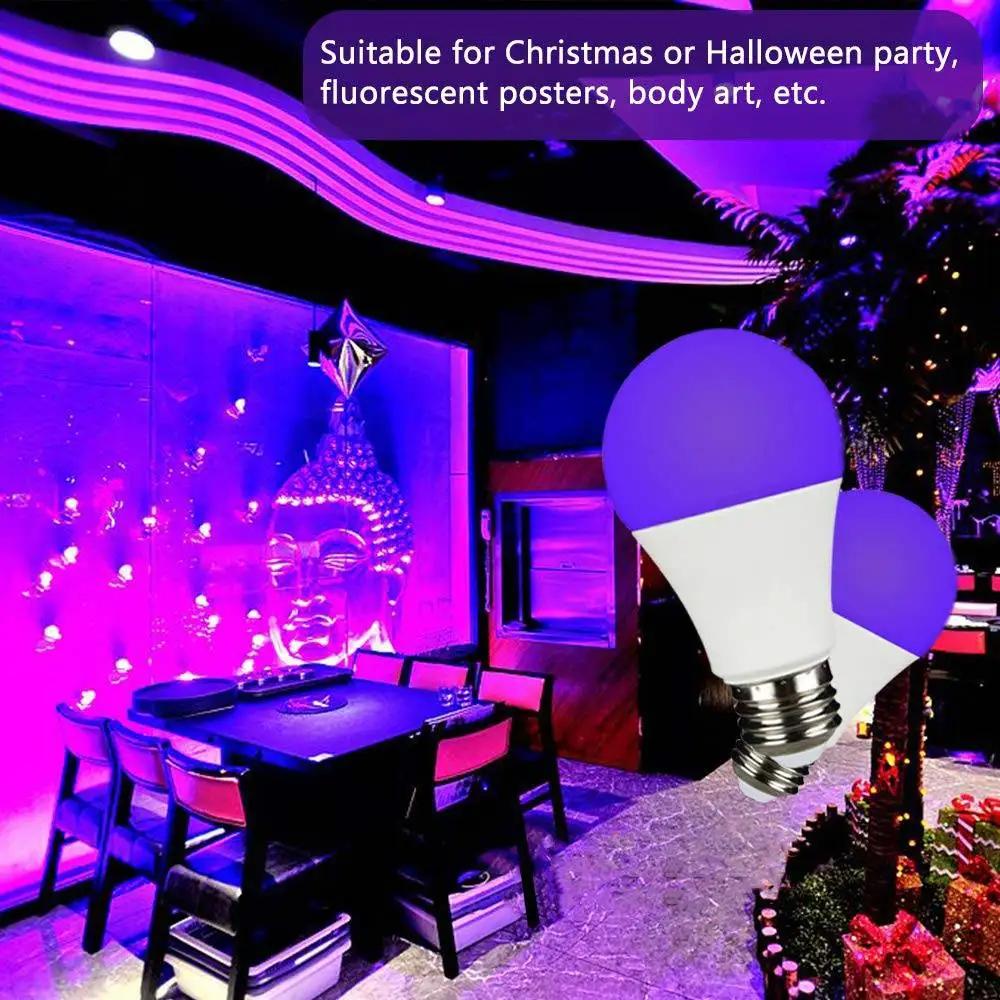 E27 UV LED Bulb Light 9W Purple Transparent Light Bulb For Party Ghost House Halloween Fluorescent Atmosphere Decoration Lights