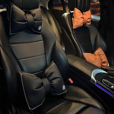 Camellia Universal Fit Faux Leather Car Headrest Neck Pillow and Lumbar Support Cushion Set for Women, Automotive Seat Back Accessories