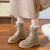 Comemore Winter Boots for Women Padded Cotton Shoes Female New Lace-up Thickened Warm Snow Boots Solid Suede Fur Botas Feminina