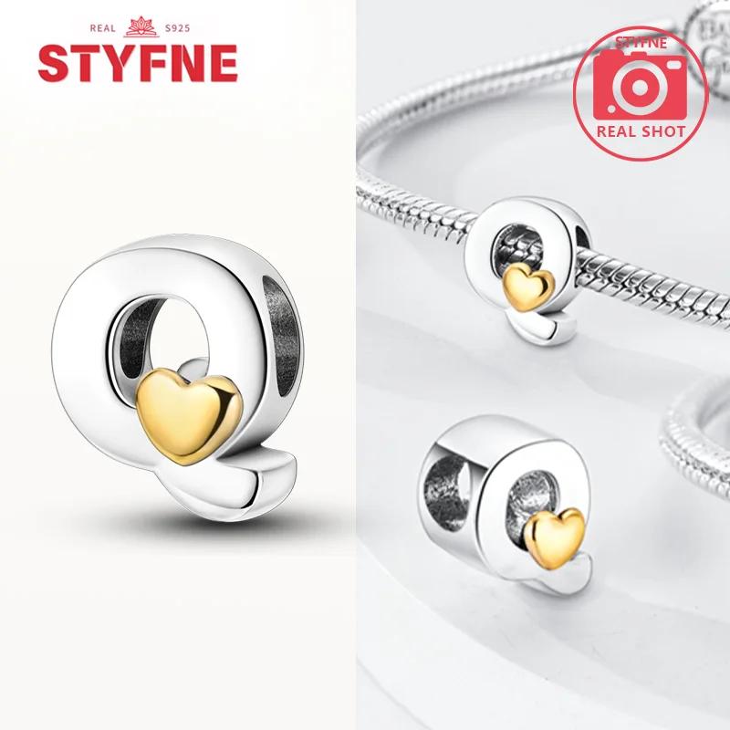 Silver 925 26 Alphabet Letters Charm Heart Love Bead for Charms Bracelets for Women DIY Fine Jewelry Gifts