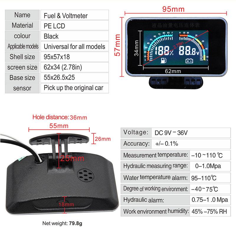 2 IN 1 LCD Car Voltmeter+Fuel Level Gauge Meter With 0-190 Ohm Fuel Float Sensor For Auto Car Motorcycle Liquid Fuel Sensor