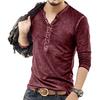 Men's Solid Color Long Sleeve Button Collar Long Sleeve T-Shirt Men's Casual Fashion Top