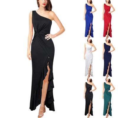 Damen One-Shoulder-Abendkleider, große Swing-Slim-Kleider, langes Kleid