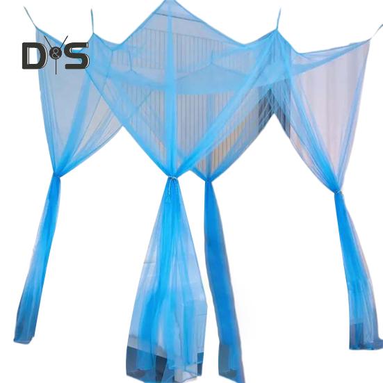 

Двуспальная кровать москитная сетка мелкий сетчатый балдахин дышащий 4 угловой летний занавес для кровати для внутреннего и наружного использования в семейном общежитии 1 Set синий