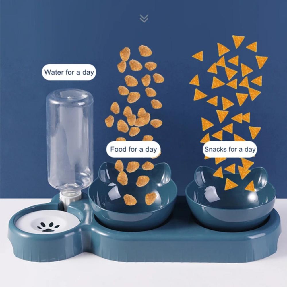 3 In 1 Pet Bowls With Water Feeder Detachable 15° Tilted Cat Bowl Automatic Drinking Feeder Suitable For Small Or Medium Cats And Dogs Decor