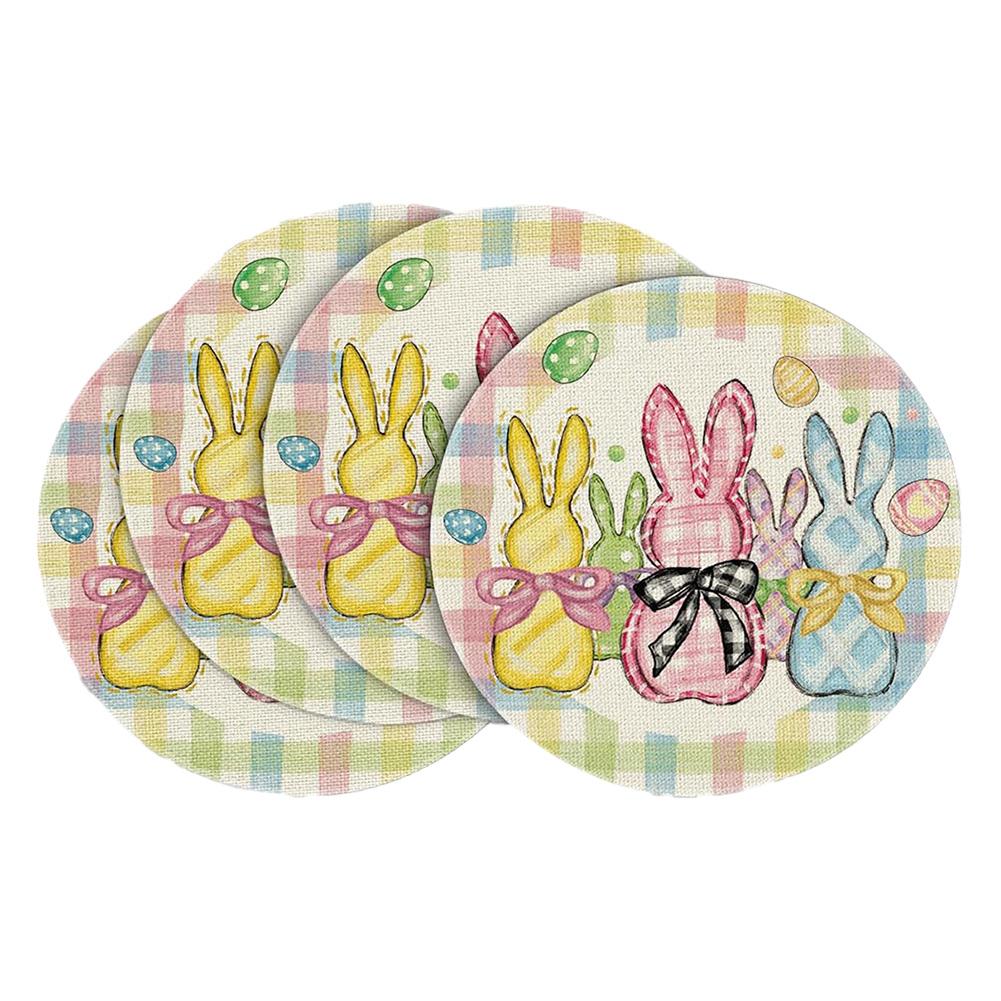 4 PCS Easter Round Placemats Linen Spring Farmhouse Round Table Mats Colored Spring Round Table Mats for Dining Decoration