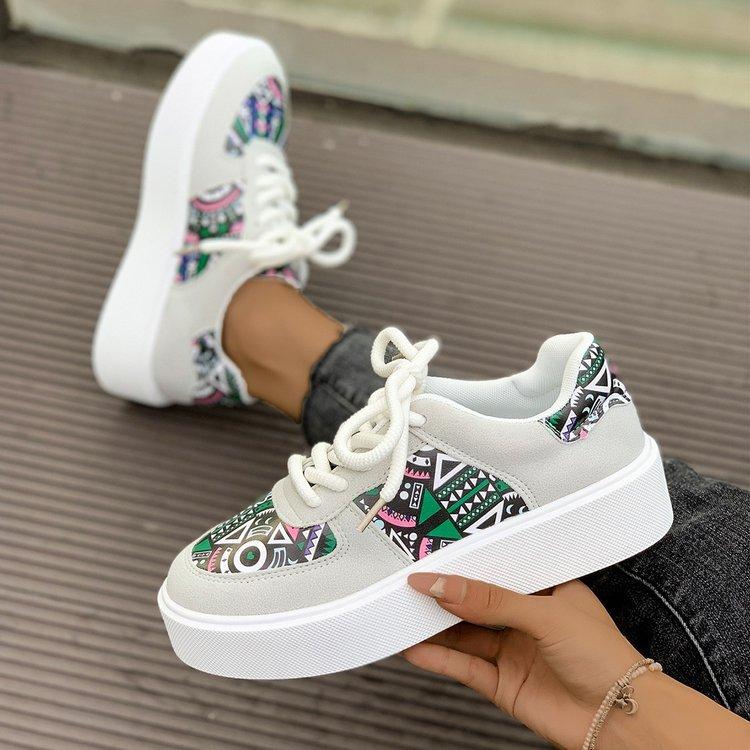 Lässige Einzelne Schuhe in Übergröße Herbst neue Mode vielseitig Ausgehen Damenschuhe abstraktes Muster Frauen