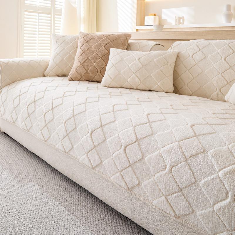 Shu Cotton Lint Sofa Cushion Thickened Autumn and Winter Plush Straight Row Leather Sofa Seat Cushion Dirt-resistant Simple Non-slip Cover