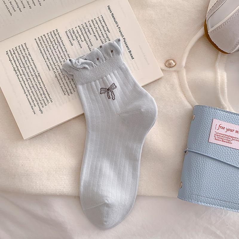 

Floral-patterned Socks - Child-sized Bubble-mouthed Bow Tie Short Socks, Sweat-absorbing and Breathable, Without Bones. 1 pair світло-синій колір