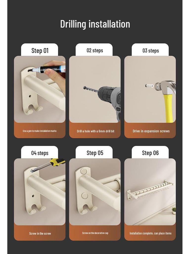 Stainless Steel Wall-Mounted Kitchen Hook & Pot Lid Rack with Knife Holder.