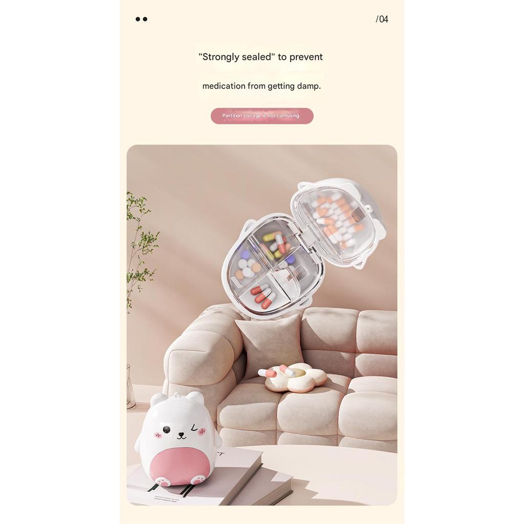 Cartoon Bear Shape Pills Container With Partitioned Storage For Clear Pills Identification Avoid Confusion