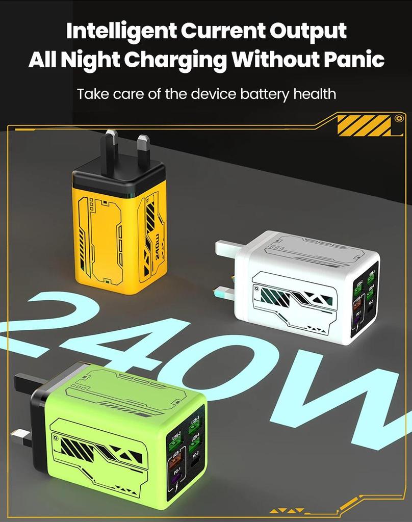 240W Multi-Port Smart Travel Charger with 4 USB-A & 2 USB-C PD Ports