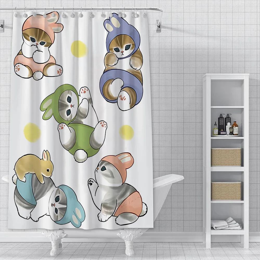 Cute Animal Characters Waterproof Shower Curtain - Fun and Whimsical Design with Cats,Sharks &Seals for a Playful Bathroom Decor