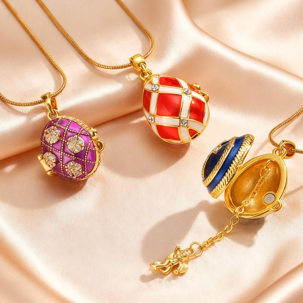 Vintage Enamel Colorful Easter Egg Pendant Necklace Eggshell Locket Openable Charm Necklace Fashion Jewelry Party Gift for Women