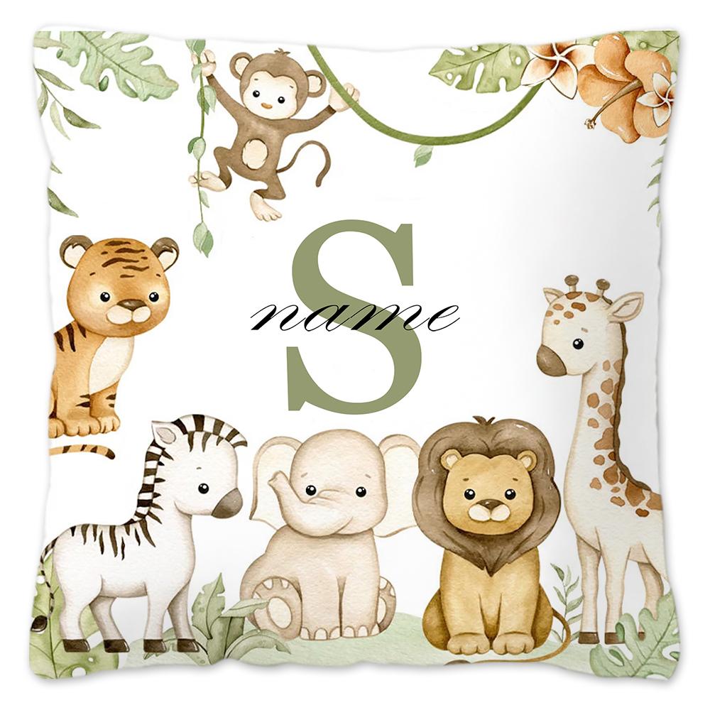 Animal with Name Pillow Case Personalized Pillow Dust Cover Bedroom Kids Wild Party Decoration Pillowcase Birthday Children Gift