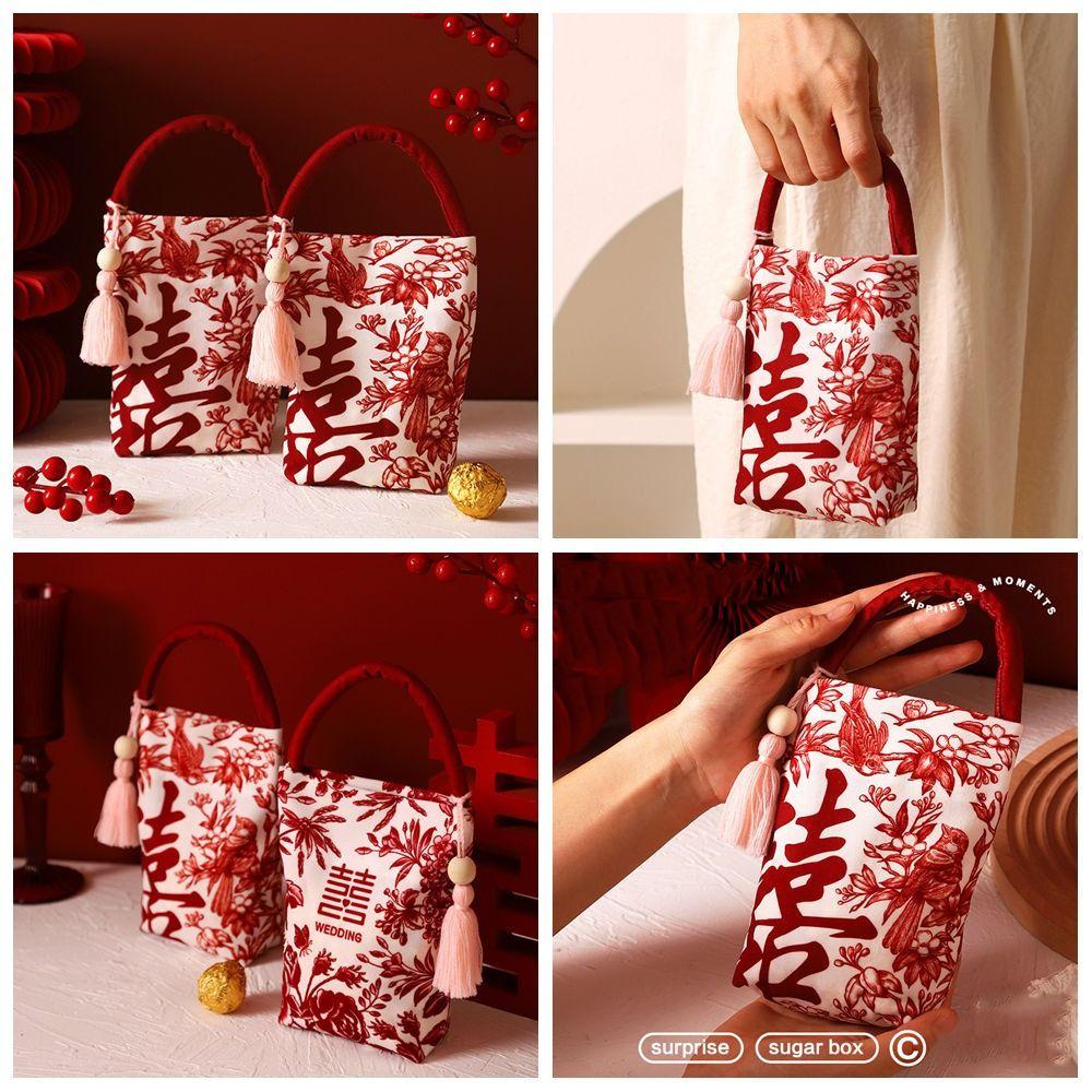 Korean Style Wrist Hand Bag Butterfly Orchid Flower Pendant Wedding Candy Bag New Year