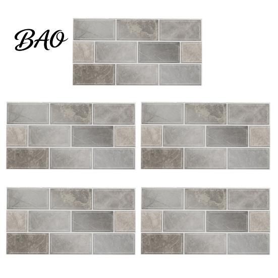 Retro Brick Pattern Wall Art 5Pcs Vintage Tile Stickers, Waterproof Oil?Proof Wallpaper, Peel Decorative Tiles for Home & Stick Backsplash