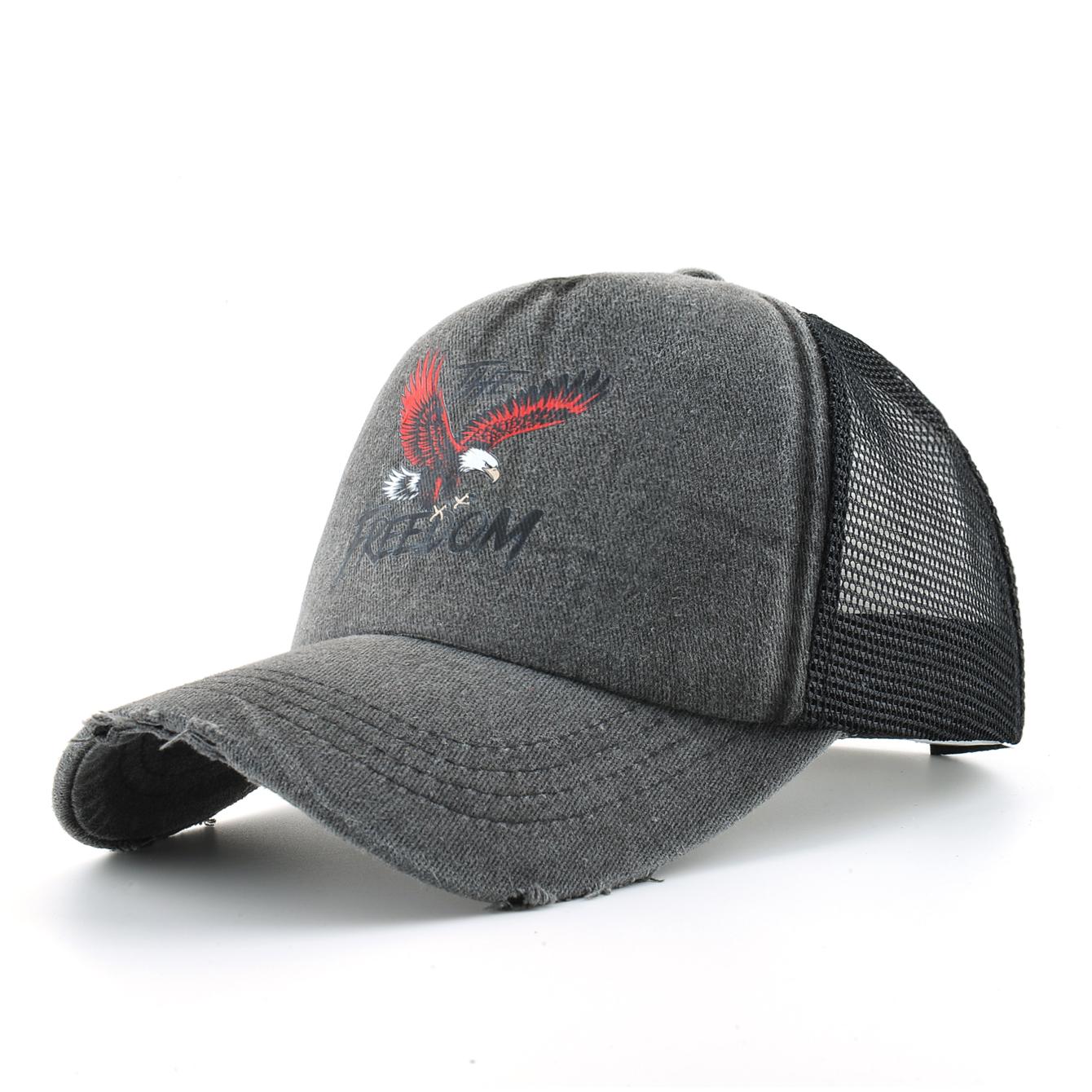 

Washed Denim Baseball Cap Women Printing Freedom Sun Visor Cap Outdoor Men Snapback Hip Hop Trucker Cap Breathable Mesh Hat