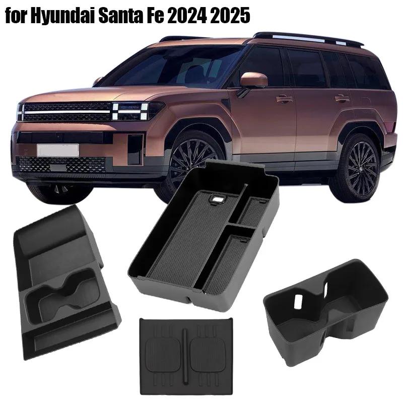 Armrest Storage Box Cup Holder for Hyundai Santa Fe 2025 2025 Anti Dirt Pad Organizer Tidying Black Car Interior Accessories