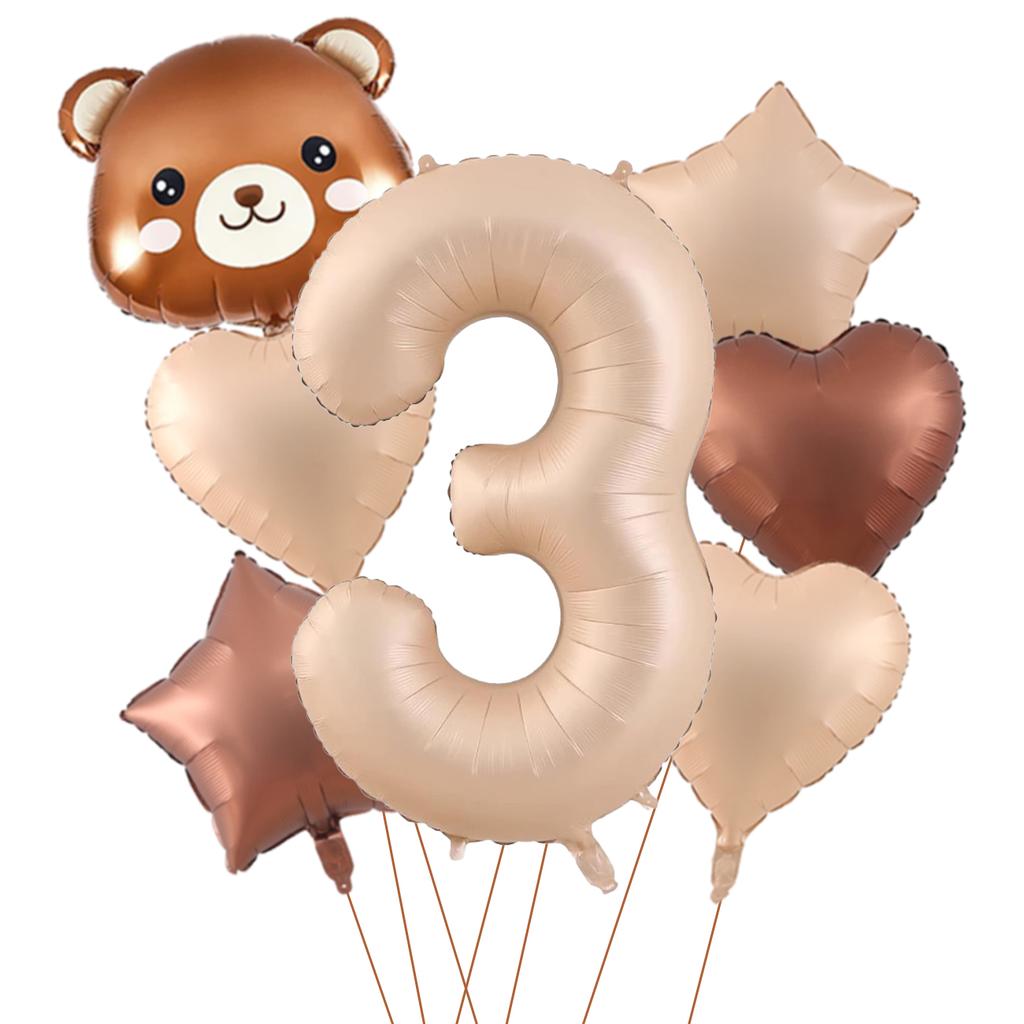 7pcs Cute Bear Balloon Set with 32 Inch Caramel Digital Aluminum Foil Balloon for Birthday Party Decoration Baby Shower Supplies