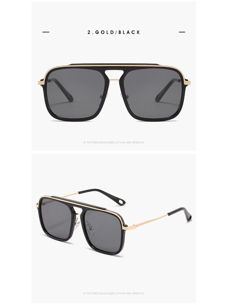 3184 Große quadratische Metallrahmen-Sonnenbrille mit Doppelsteg, UV-Schutz, Braun, Europäischer Stil für Damen und Herren