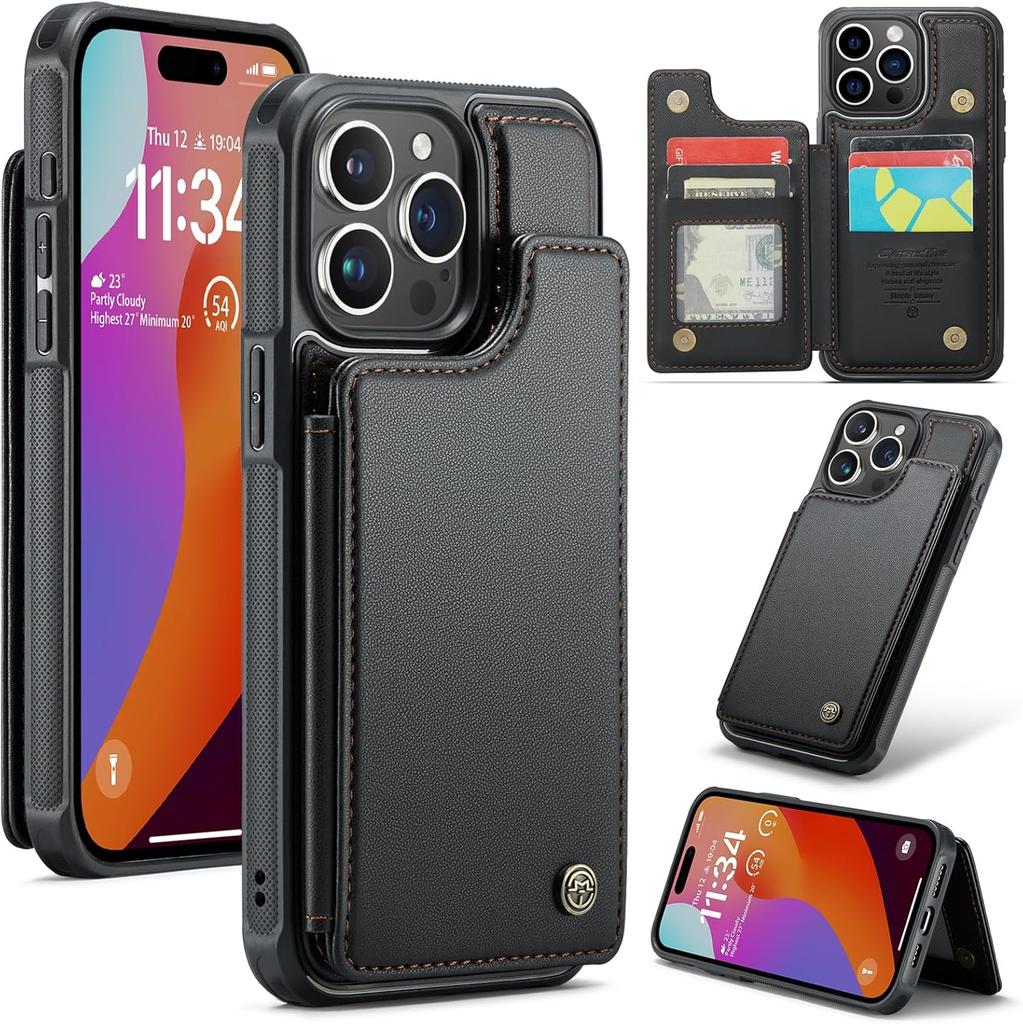 IPhone Wallet Protective Case with Card Holder, RFID Shielding, Men's and Women's Shock-absorbing Leather Bracket, Durable Protective Phone Case