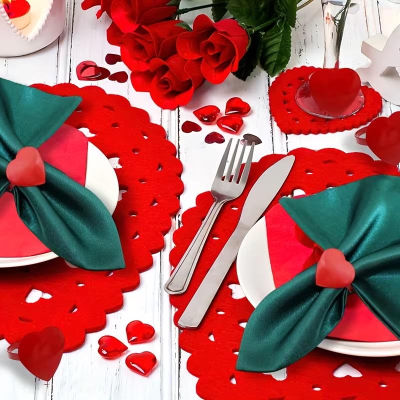 4Pcs Valentine'S Day Love Napkin Circle Dining Table Heart Shaped Tissue Buckle Wine Bouquet Ring Party Decoration Ornament