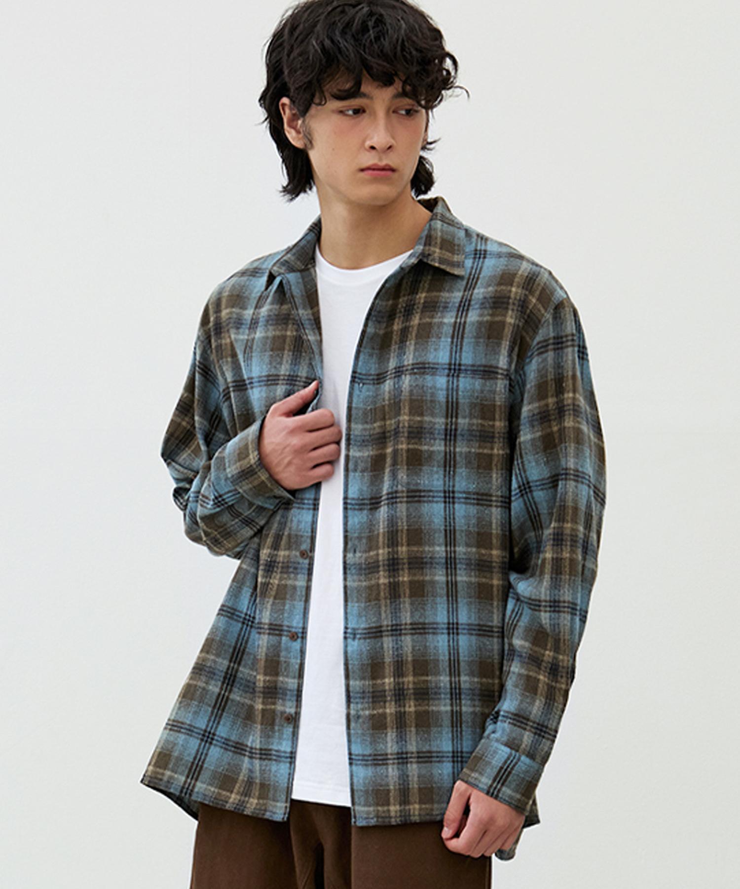 Nod You Nsc Vintage Nerd Two-Tone Oversized Tartan Check Long Sleeve Shirt [Blue] M