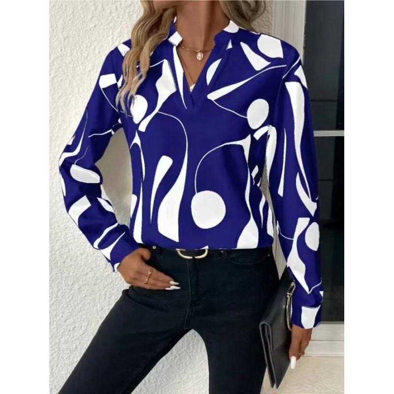 Women's Printed Cut-out Collar Long Sleeve Casual Top