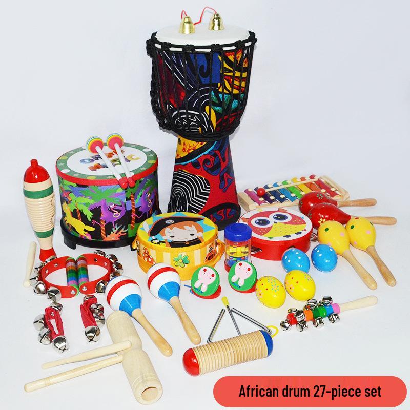 Children's Orff Percussion Instruments: Triangle, Castanets, Maracas, Tambourine, Wood Block, Cymbals