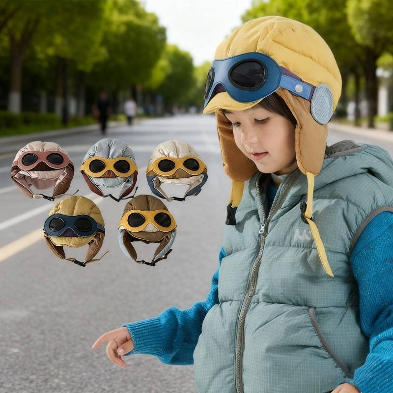 Adjustable Winter Pilot Cap With Goggles Ear Protections For Infants Soft Nylon Flight Hat For Role Play Costumes